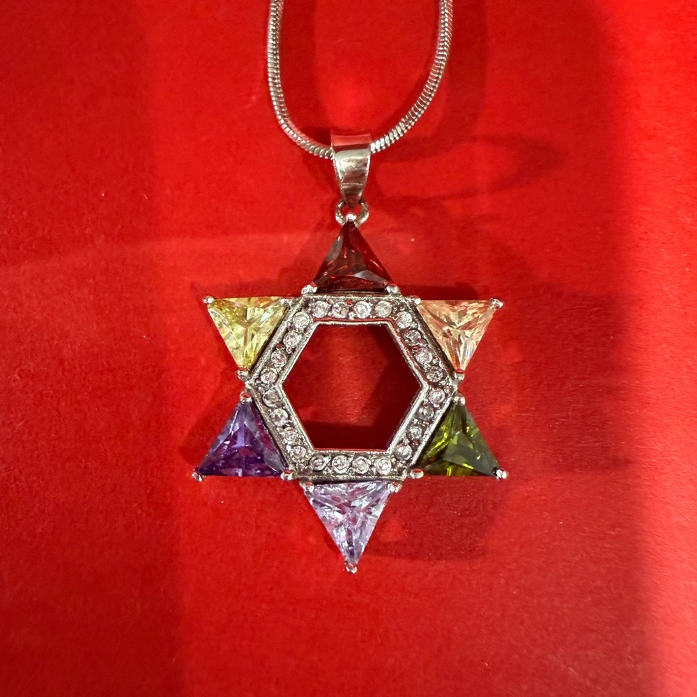 Sterling Silver Multicolor Star of David Pendant Necklace (Chain Included)
